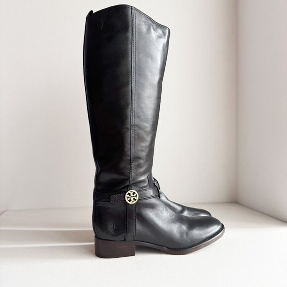 Tory Burch Black Leather Tall Riding Boots 9M - Picture 7 of 11